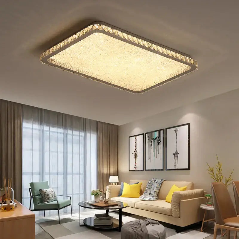 Crystal round ceiling lamp with frosted glass for living room