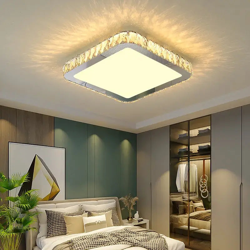 Crystal round ceiling lamp with frosted glass for living room