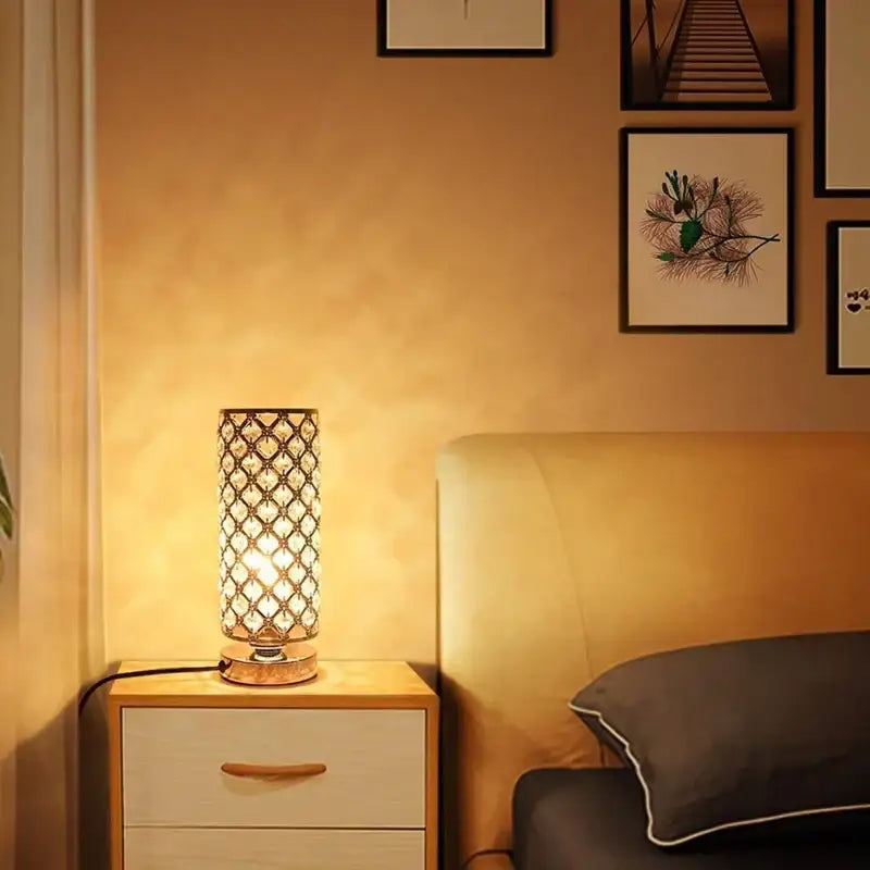 Crystal touch bedside lamp chrome lattice crystal bedroom light