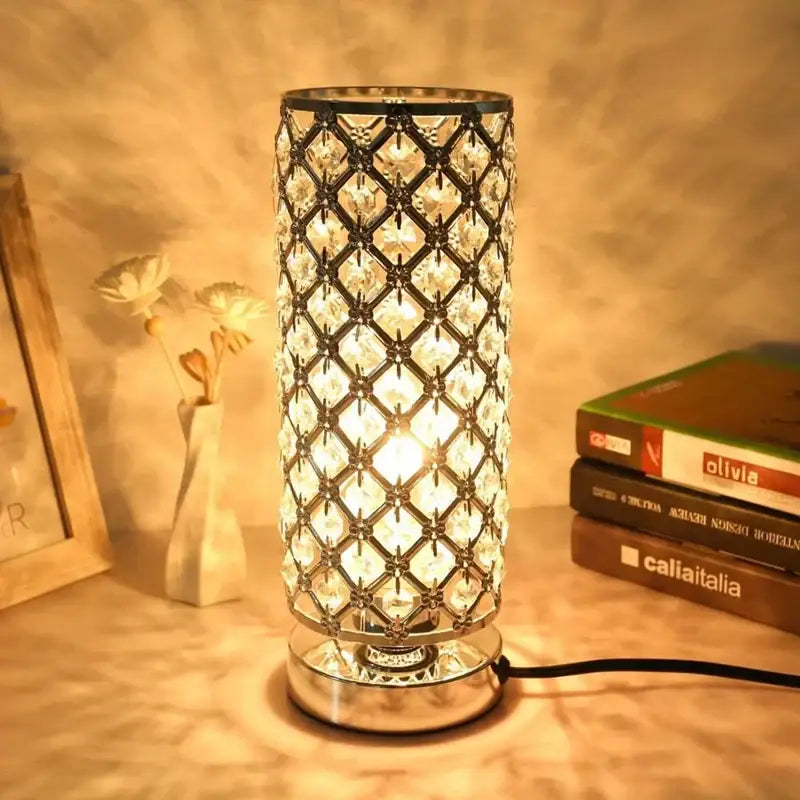 Crystal touch bedside lamp chrome lattice crystal bedroom light