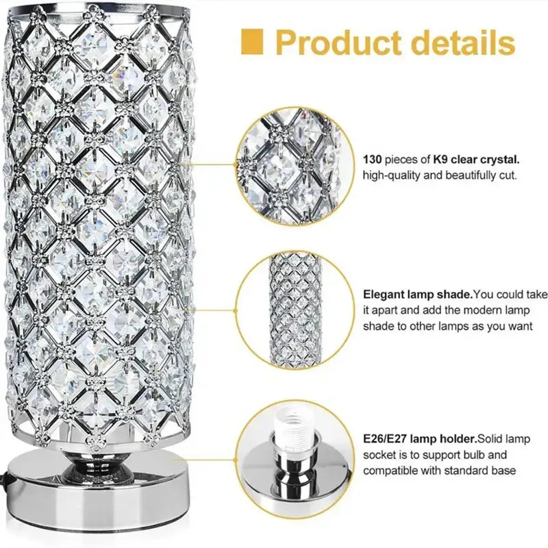 Crystal touch bedside lamp chrome lattice crystal bedroom light