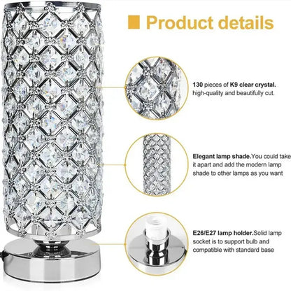 Crystal touch bedside lamp chrome lattice crystal bedroom light