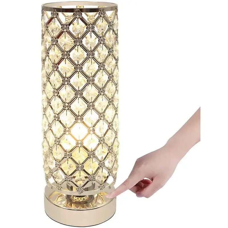Crystal touch bedside lamp chrome lattice crystal bedroom light