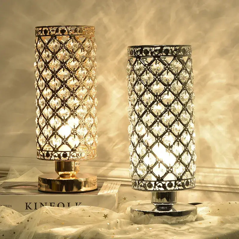 Crystal touch bedside lamp chrome lattice crystal bedroom light