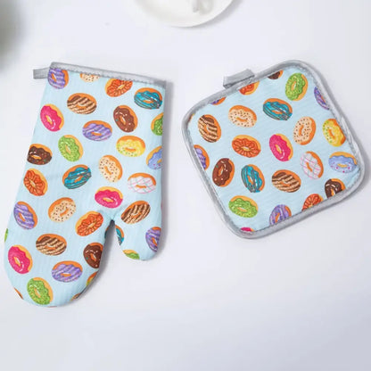 Cupcake print cotton kitchen baking gloves and pot holder set