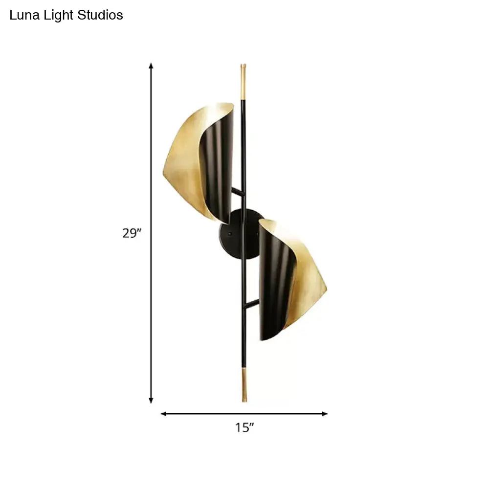 DecorBites™ Curve Metal Sheet Sconce Light - Postmodern 2-Light Black Wall Mount for Stairway