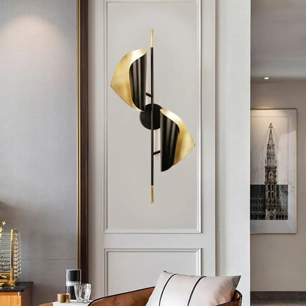 DecorBites™ Curve Metal Sheet Sconce Light - Postmodern 2-Light Black Wall Mount for Stairway