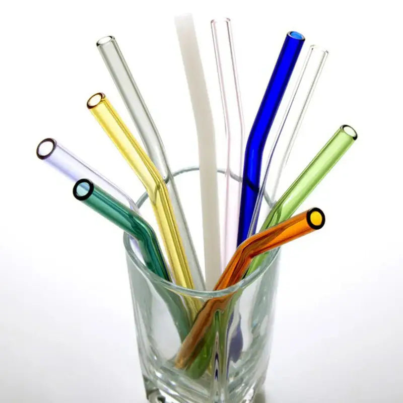 Curved amber glass drinking straw kitchen accessory