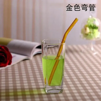 Curved amber glass drinking straw kitchen accessory