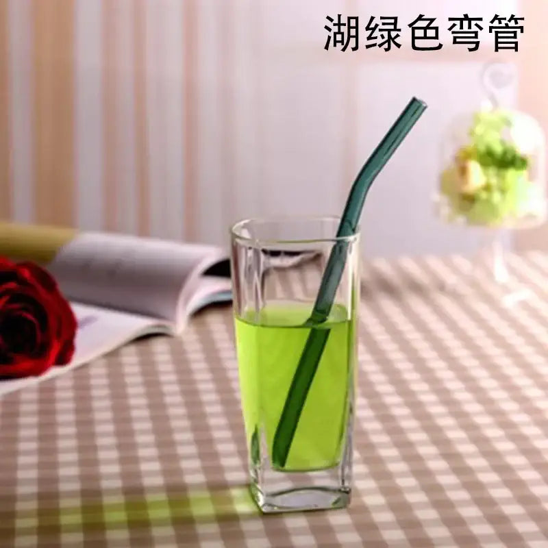 Curved amber glass drinking straw kitchen accessory