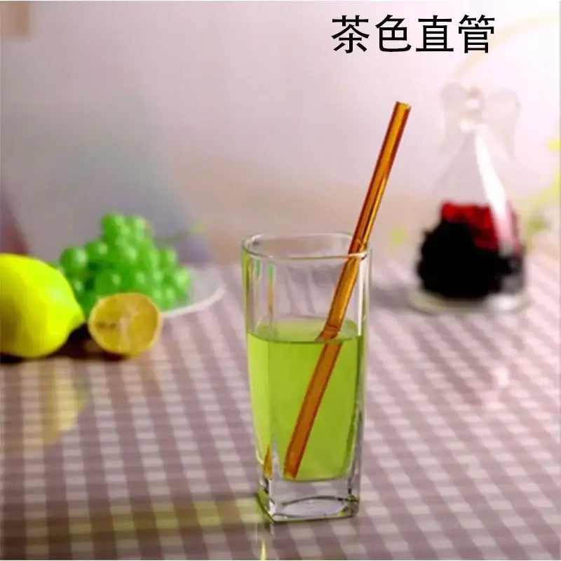 Curved amber glass drinking straw kitchen accessory