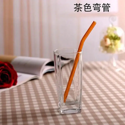 Curved amber glass drinking straw kitchen accessory