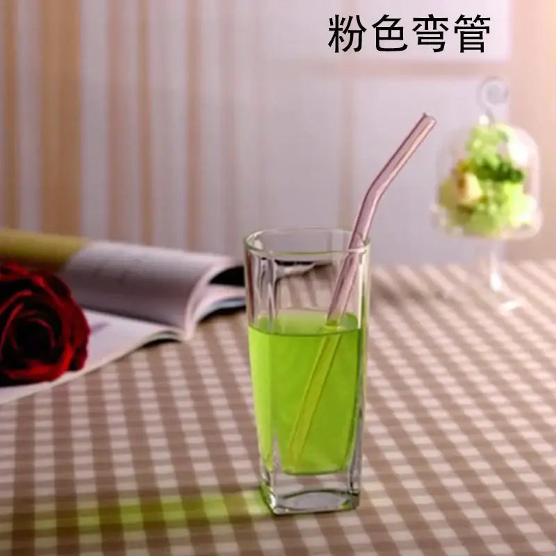Curved amber glass drinking straw kitchen accessory