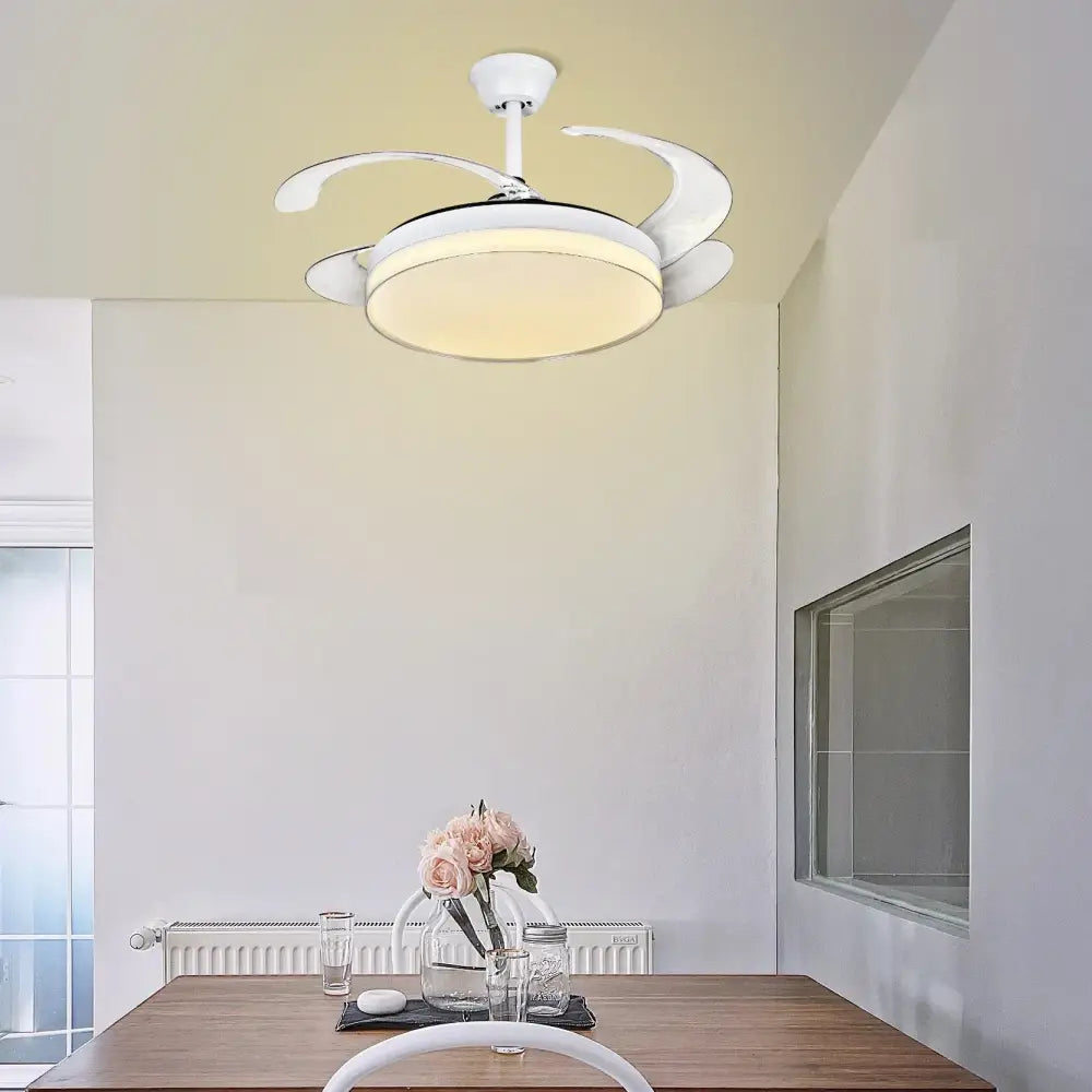 Curved white led ceiling fan for bedroom lighting