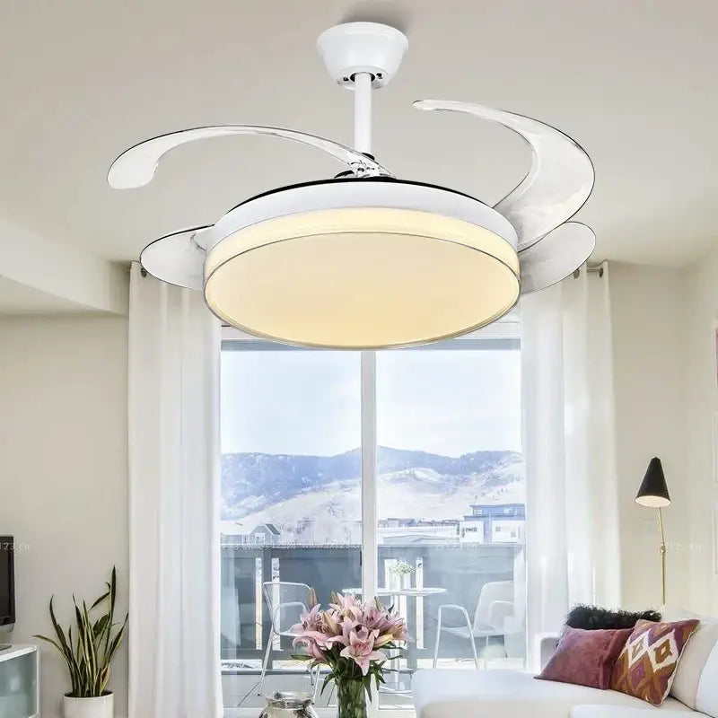 Curved white led ceiling fan for bedroom lighting