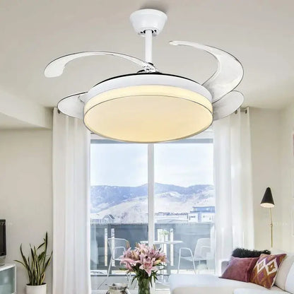 Curved white led ceiling fan for bedroom lighting