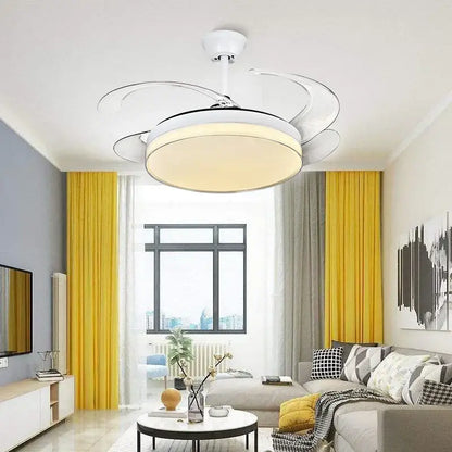 Curved white led ceiling fan for bedroom lighting
