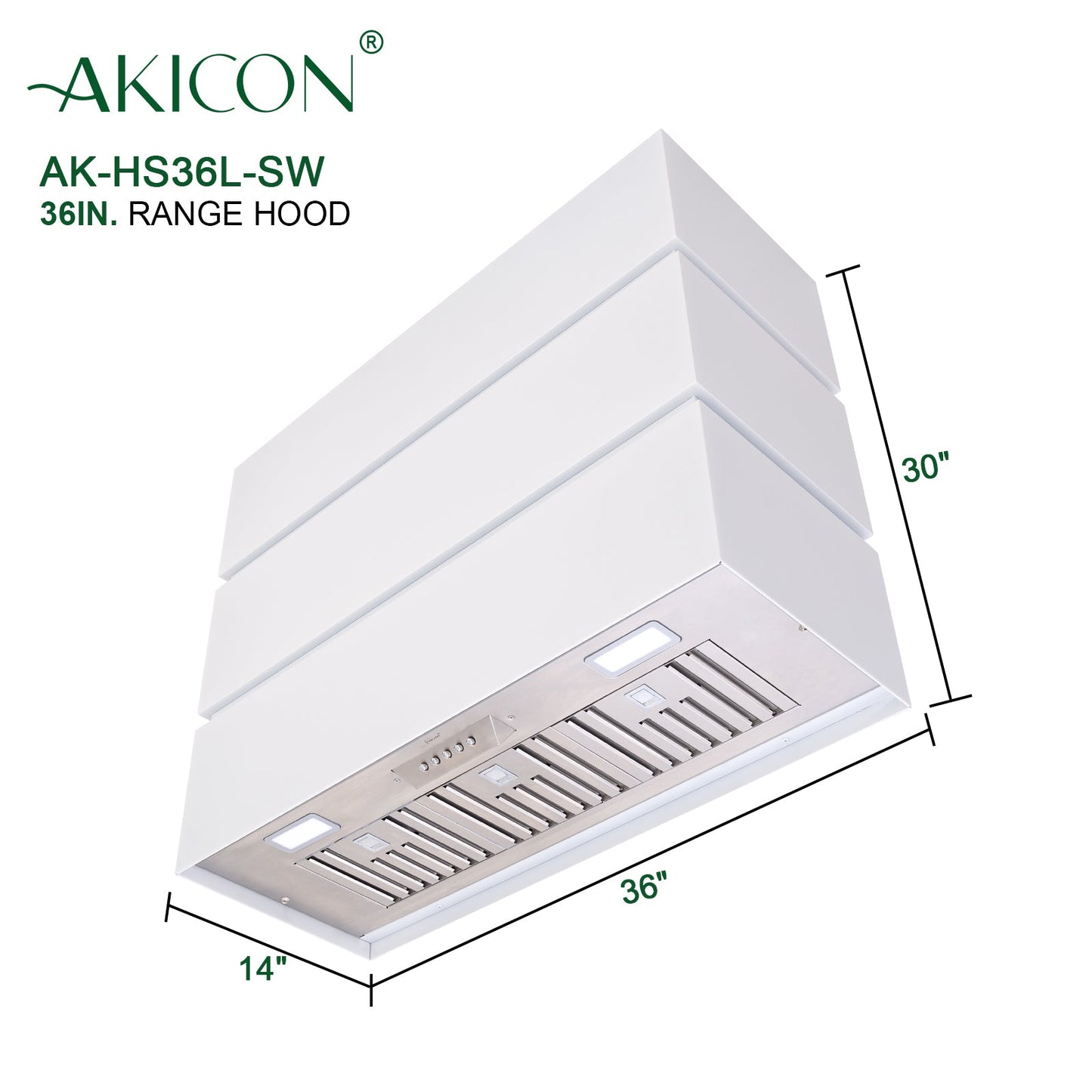 Akicon 36" Stainless Steel Wall Mount Range Hood, 3 Stacks Kitchen Hood with 600 CFM Vent Motor