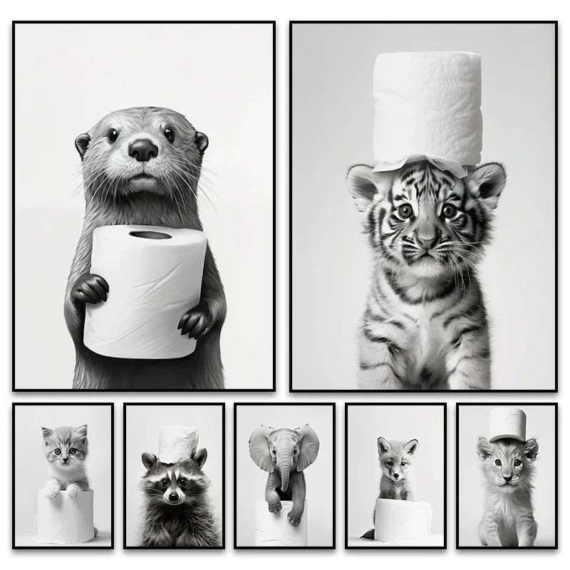 DecorBites™ Cute Animals Canvas Wall Art for Bathroom