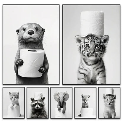DecorBites™ Cute Animals Canvas Wall Art for Bathroom