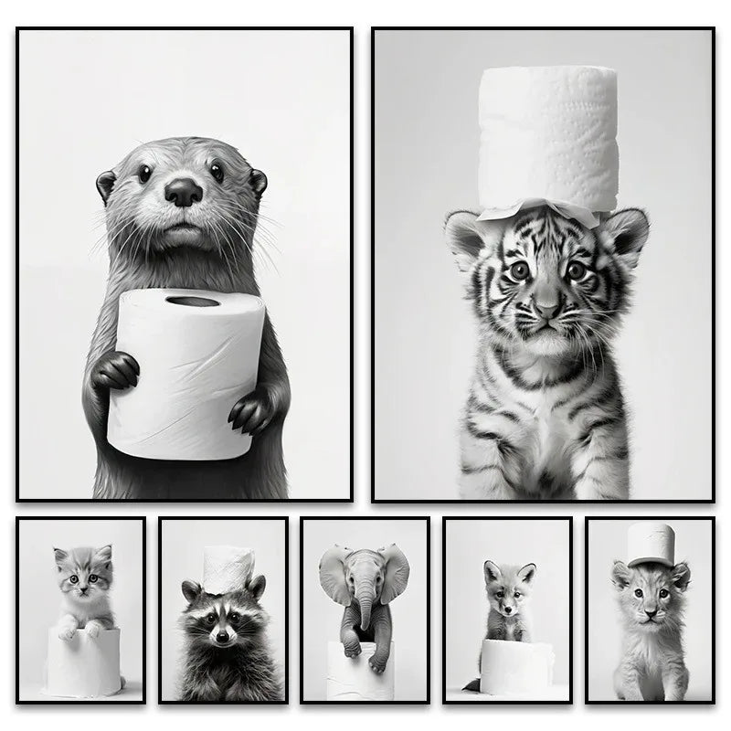 DecorBites™ Cute Animals Canvas Wall Art for Bathroom