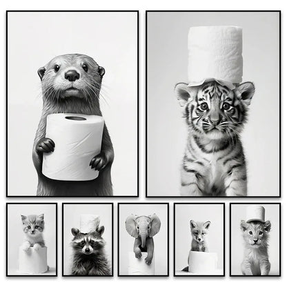 DecorBites™ Cute Animals Canvas Wall Art for Bathroom