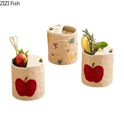 Cute apple pattern porcelain coffee mug dining room bowknot pattern
