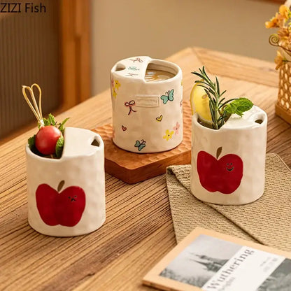 Cute apple pattern porcelain coffee mug dining room bowknot pattern