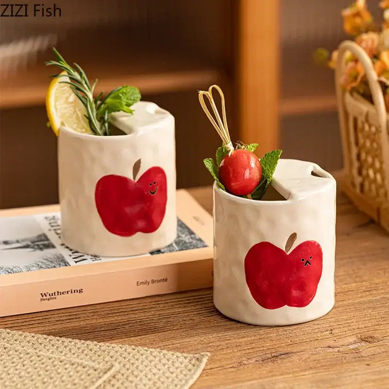 Cute apple pattern porcelain coffee mug dining room bowknot pattern