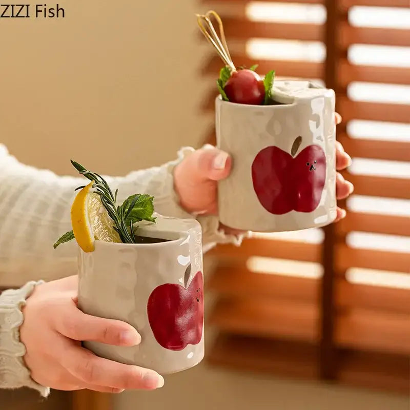 Cute apple pattern porcelain coffee mug dining room bowknot pattern