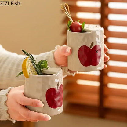 Cute apple pattern porcelain coffee mug dining room bowknot pattern