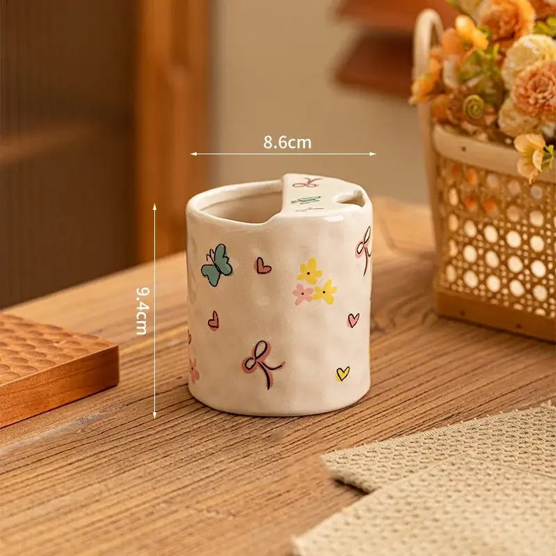 Cute apple pattern porcelain coffee mug dining room bowknot pattern