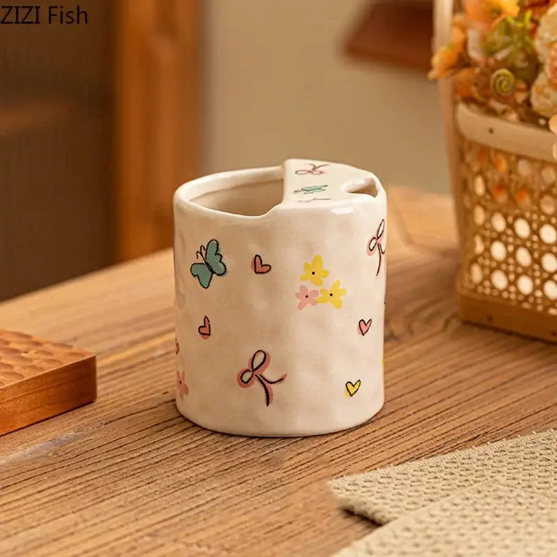 Cute apple pattern porcelain coffee mug dining room bowknot pattern