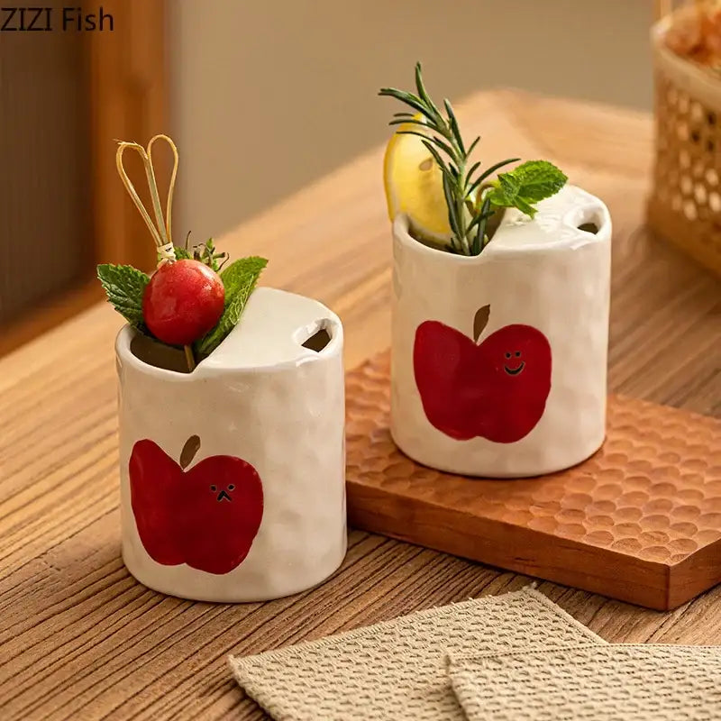Cute apple pattern porcelain coffee mug dining room bowknot pattern