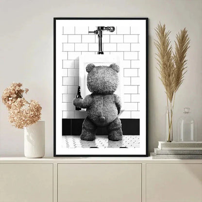 DecorBites™ Cute Bear Bathroom Canvas Print Art