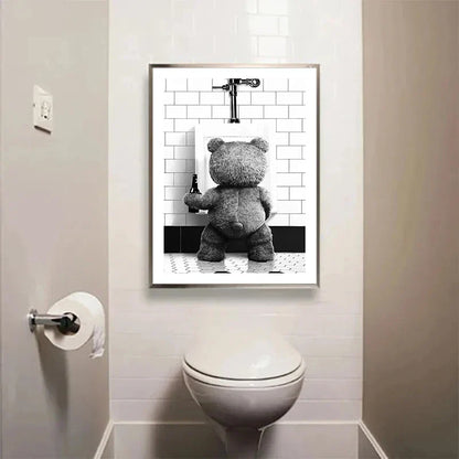DecorBites™ Cute Bear Bathroom Canvas Print Art