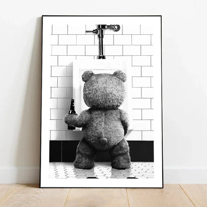 DecorBites™ Cute Bear Bathroom Canvas Print Art