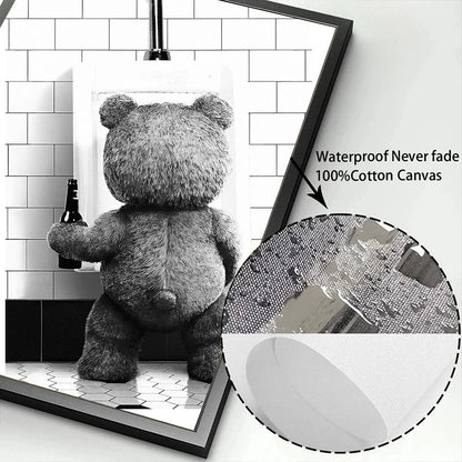 DecorBites™ Cute Bear Bathroom Canvas Print Art