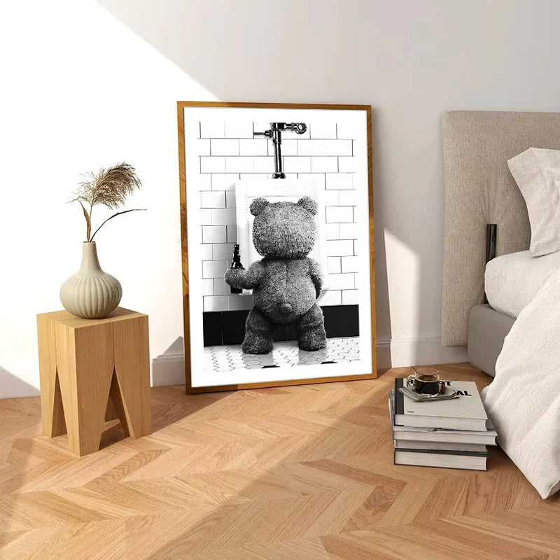 DecorBites™ Cute Bear Bathroom Canvas Print Art