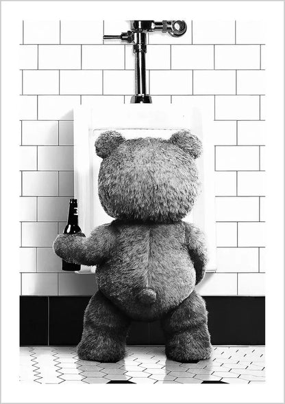 DecorBites™ Cute Bear Bathroom Canvas Print Art