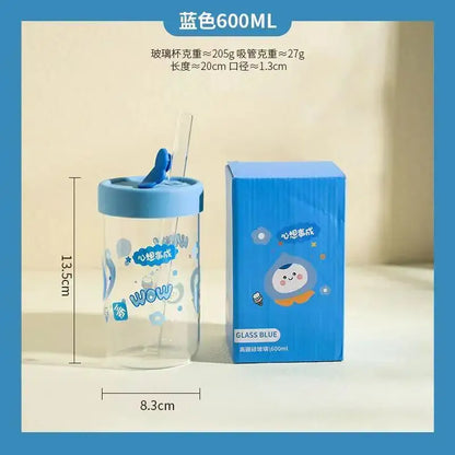 Cute bear cartoon glass cup with orange & pink – kitchen drinkware