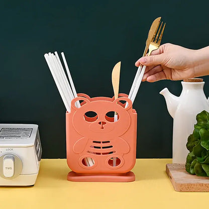 Cute bear coral & white cutlery organizer stand kitchen storage