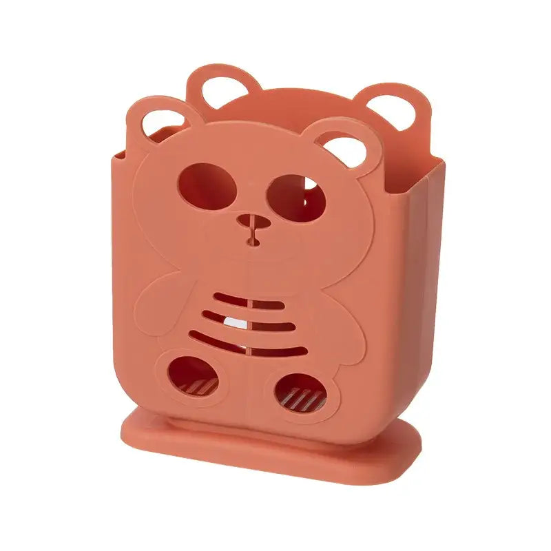 Cute bear coral & white cutlery organizer stand kitchen storage