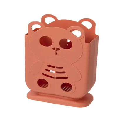 Cute bear coral & white cutlery organizer stand kitchen storage