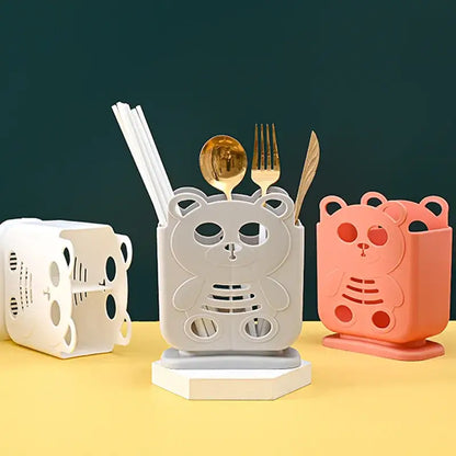 Cute bear coral & white cutlery organizer stand kitchen storage
