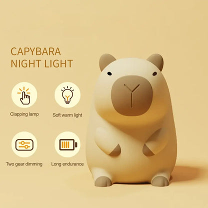 Cute beige plush capybara night light for bedroom kids room