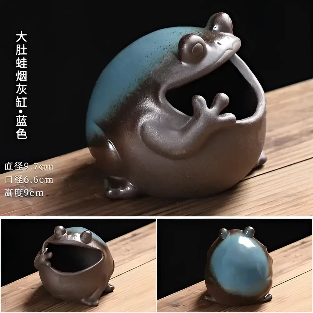 Cute big belly frog black ceramic ashtray living room decor gift