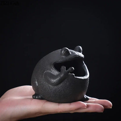 Cute big belly frog black ceramic ashtray living room decor gift