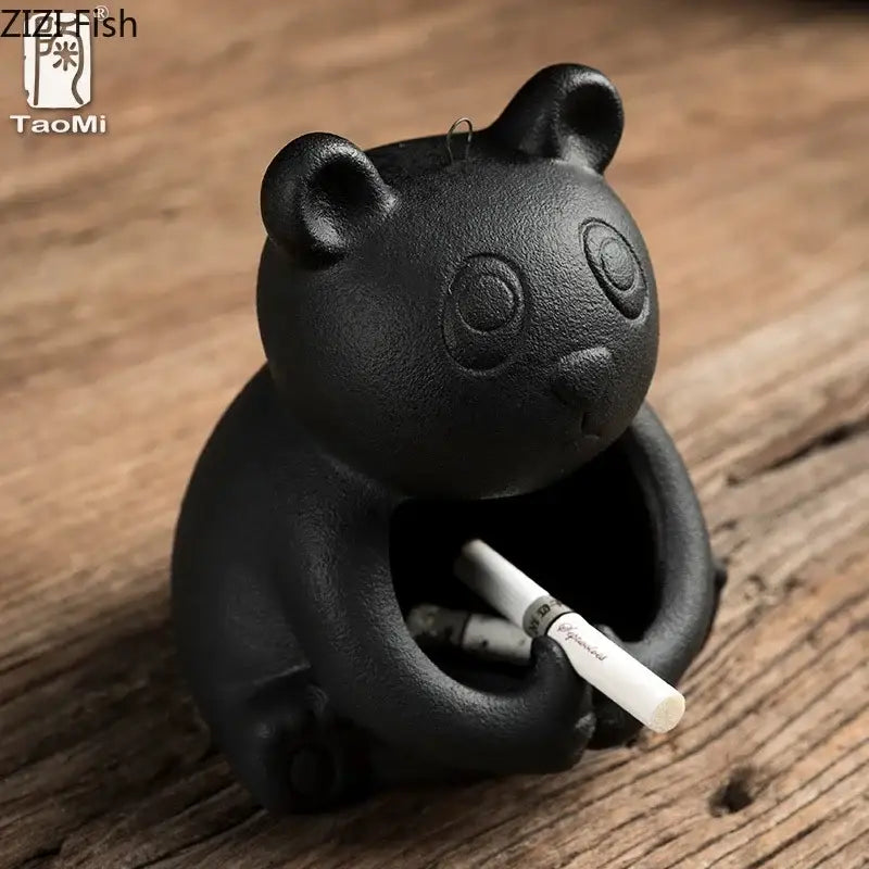 Cute black and gold cartoon animal ceramic ashtray living room decor