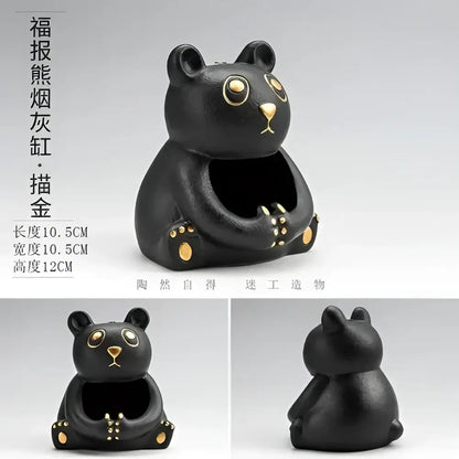 Cute black and gold cartoon animal ceramic ashtray living room decor